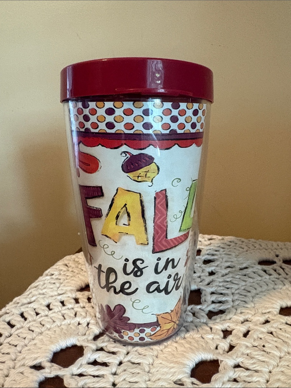 Fall Is In The Air Travel 16 oz Tumbler - Red Lid NEW
